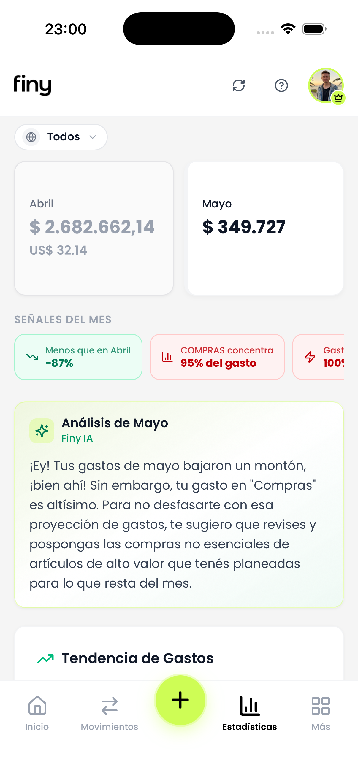 Análisis IA mensual de Finy